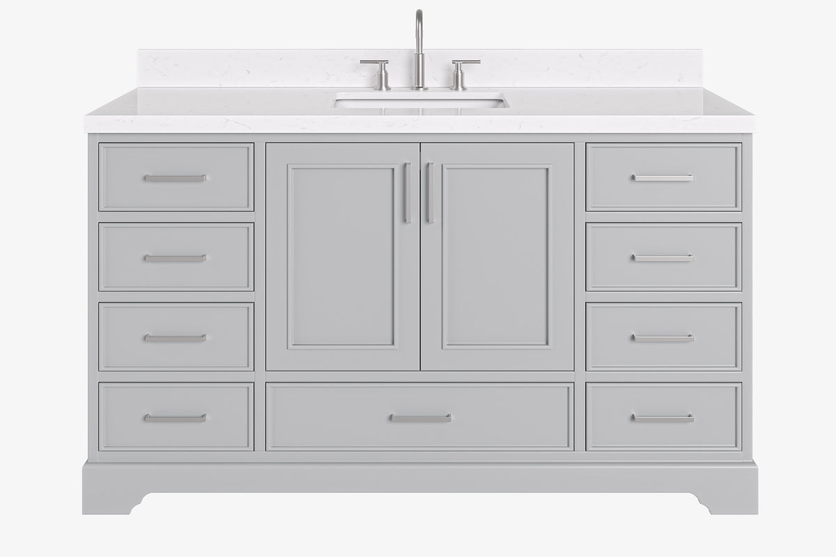 Ariel stafford 61 inch single rectangle sink vanity with carrara white marble countertop w/1.5" edge in white