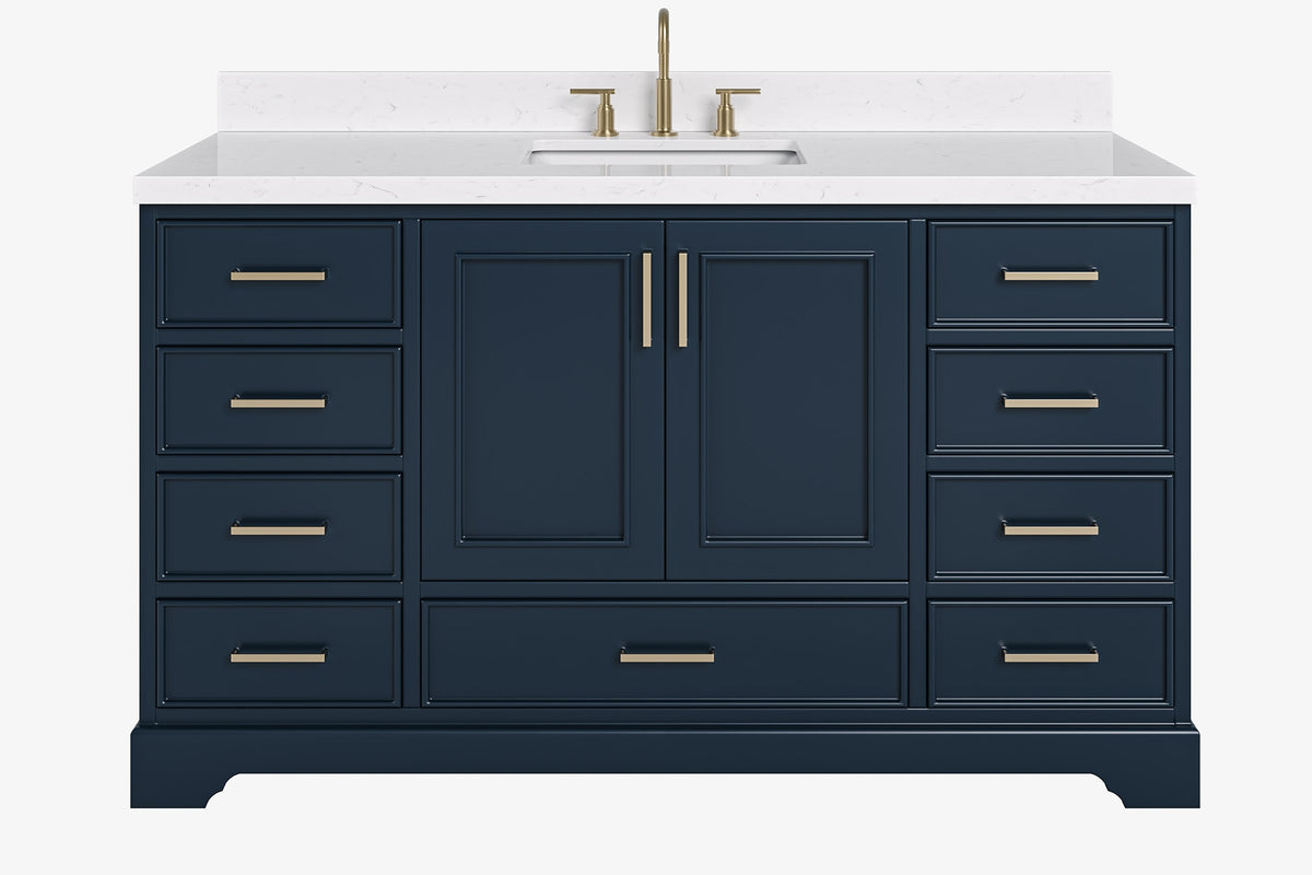 Ariel stafford 61 inch single rectangle sink vanity with carrara white marble countertop w/1.5" edge in white