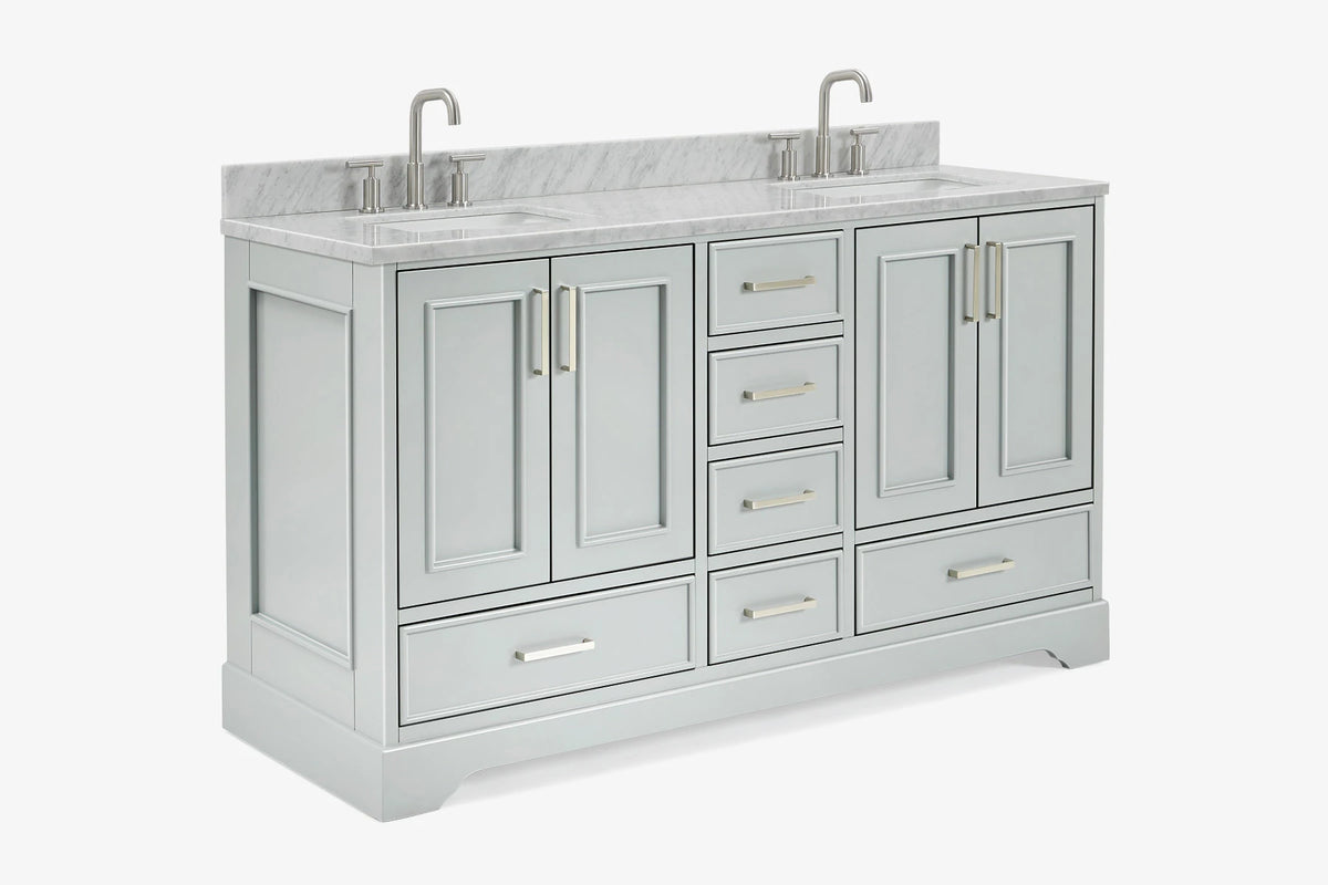 Ariel stafford 61 inch double rectangle sink vanity with carrara white marble countertop w/0.75" edge in white