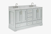 Ariel stafford 61 inch double rectangle sink vanity with carrara white marble countertop w/0.75" edge in white
