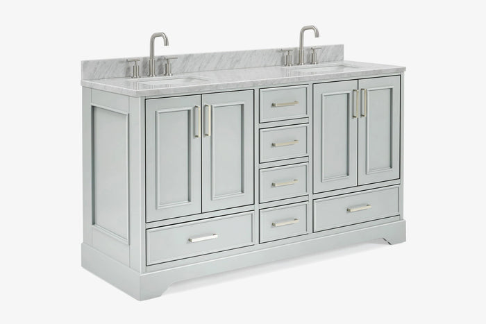 Ariel stafford 61 inch double rectangle sink vanity with carrara white marble countertop w/0.75" edge in white