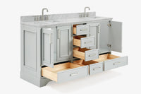 Ariel stafford 61 inch double rectangle sink vanity with carrara white marble countertop w/0.75" edge in white