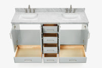 Ariel stafford 61 inch double rectangle sink vanity with carrara white marble countertop w/0.75" edge in white