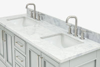 Ariel stafford 61 inch double rectangle sink vanity with carrara white marble countertop w/0.75" edge in white