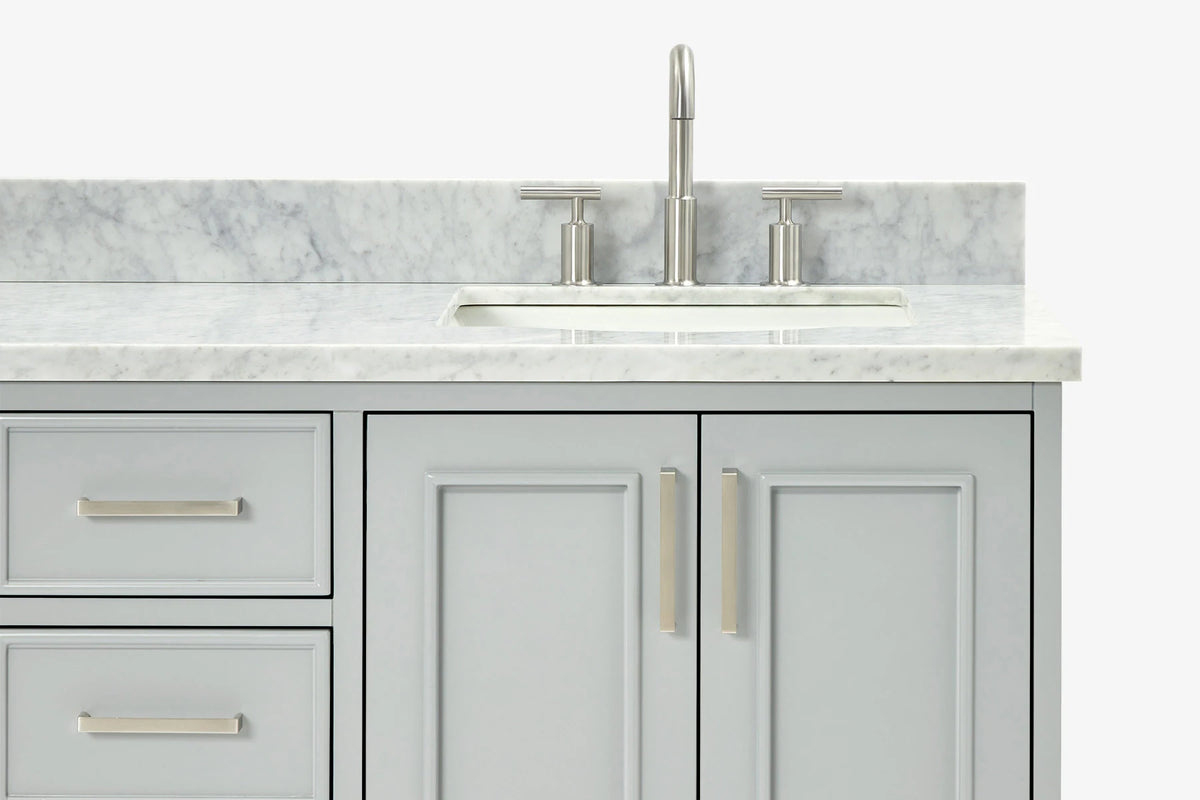 Ariel stafford 61 inch double rectangle sink vanity with carrara white marble countertop w/0.75" edge in white