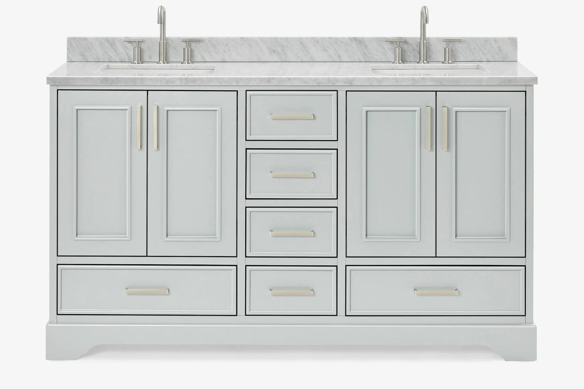Ariel stafford 61 inch double rectangle sink vanity with carrara white marble countertop w/0.75" edge in white