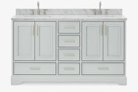 Ariel stafford 61 inch double rectangle sink vanity with carrara white marble countertop w/0.75" edge in white