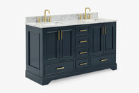 Ariel stafford 61 inch double rectangle sink vanity with carrara white marble countertop w/0.75" edge in white