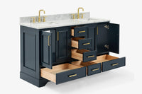 Ariel stafford 61 inch double rectangle sink vanity with carrara white marble countertop w/0.75" edge in white