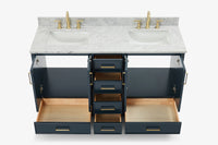 Ariel stafford 61 inch double rectangle sink vanity with carrara white marble countertop w/0.75" edge in white