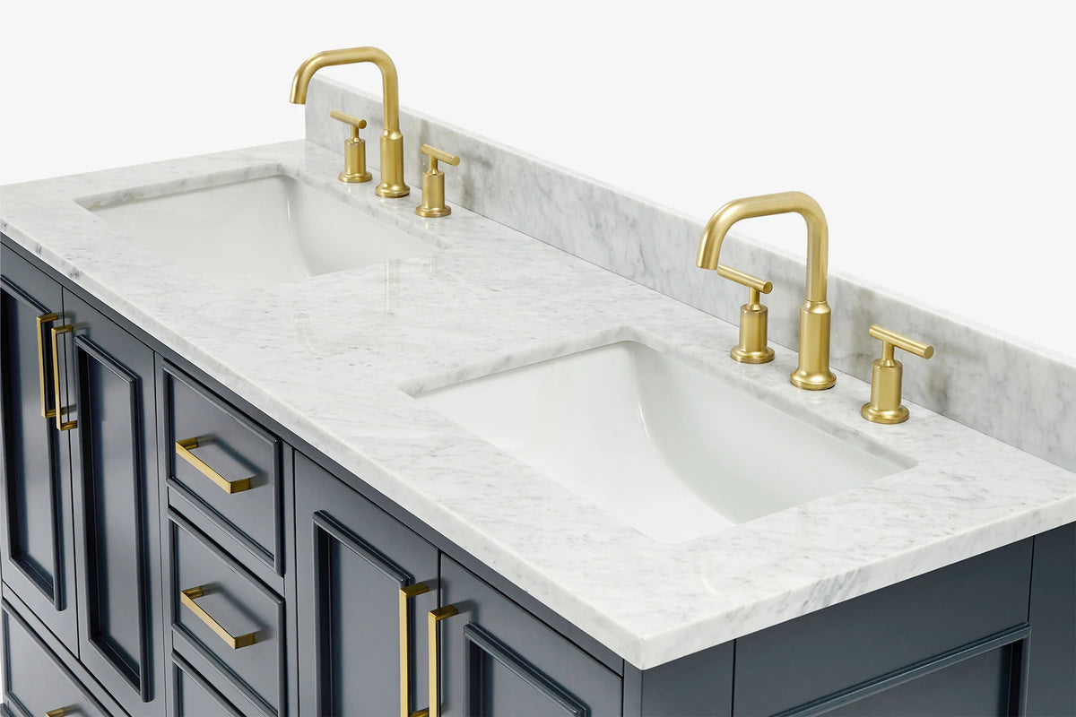 Ariel stafford 61 inch double rectangle sink vanity with carrara white marble countertop w/0.75" edge in white