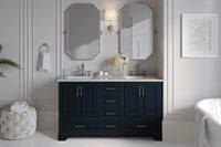 Ariel stafford 61 inch double rectangle sink vanity with carrara white marble countertop w/0.75" edge in white