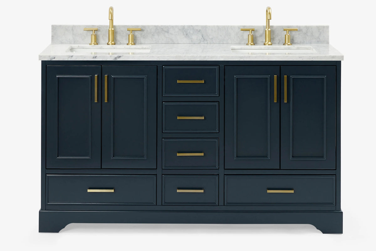 Ariel stafford 61 inch double rectangle sink vanity with carrara white marble countertop w/0.75" edge in white