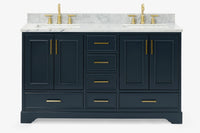Ariel stafford 61 inch double rectangle sink vanity with carrara white marble countertop w/0.75" edge in white