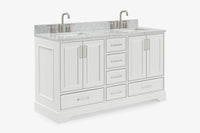 Ariel stafford 61 inch double rectangle sink vanity with carrara white marble countertop w/0.75" edge in white