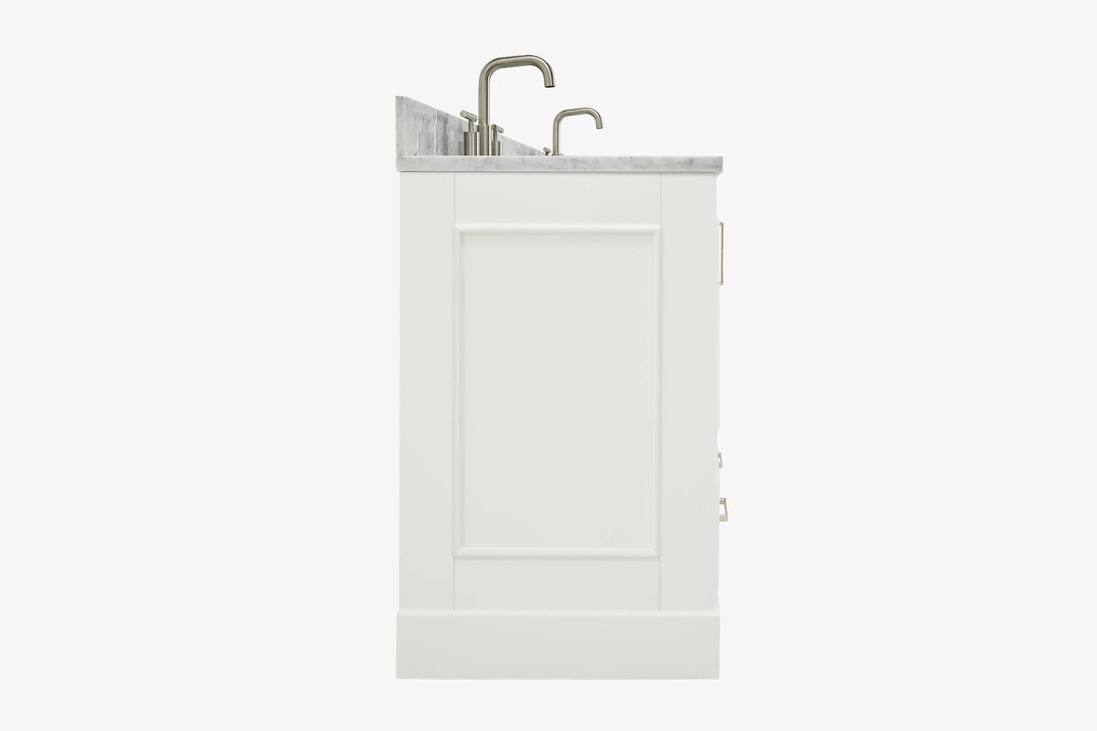 Ariel stafford 61 inch double rectangle sink vanity with carrara white marble countertop w/0.75" edge in white