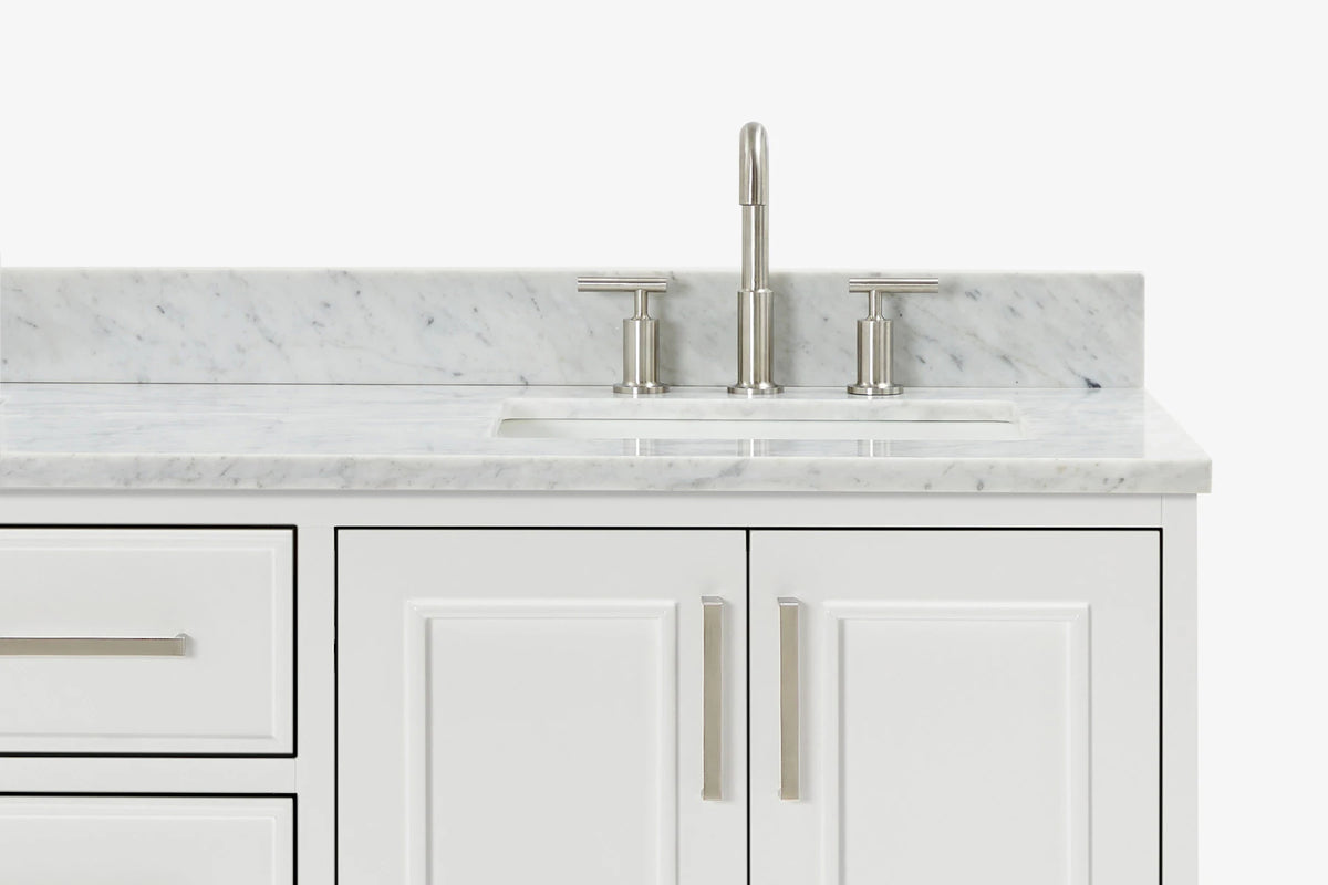 Ariel stafford 61 inch double rectangle sink vanity with carrara white marble countertop w/0.75" edge in white