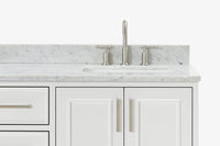 Ariel stafford 61 inch double rectangle sink vanity with carrara white marble countertop w/0.75" edge in white