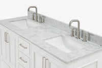 Ariel stafford 61 inch double rectangle sink vanity with carrara white marble countertop w/0.75" edge in white