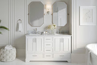Ariel stafford 61 inch double rectangle sink vanity with carrara white marble countertop w/0.75" edge in white