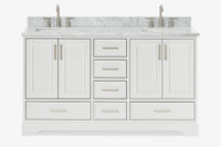 Ariel stafford 61 inch double rectangle sink vanity with carrara white marble countertop w/0.75" edge in white