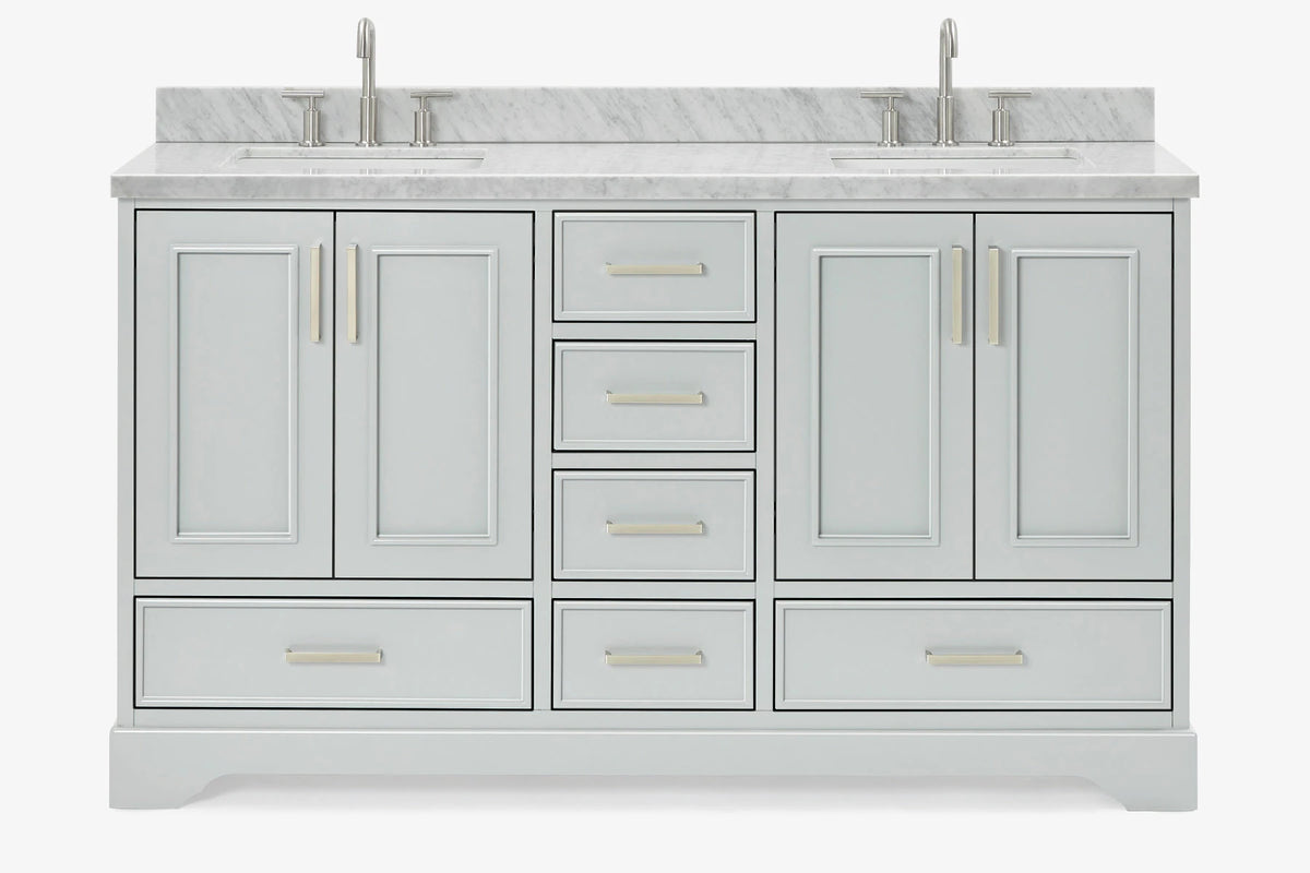 Ariel stafford 61 inch double rectangle sink vanity with carrara white marble countertop w/0.75" edge in white