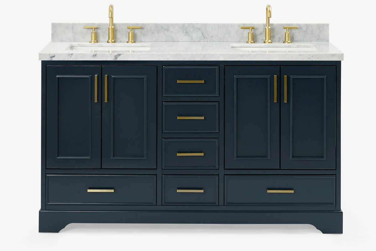 Ariel stafford 61 inch double rectangle sink vanity with carrara white marble countertop w/0.75" edge in white