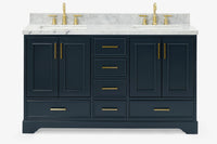 Ariel stafford 61 inch double rectangle sink vanity with carrara white marble countertop w/0.75" edge in white