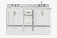 Ariel stafford 61 inch double rectangle sink vanity with carrara white marble countertop w/0.75" edge in white