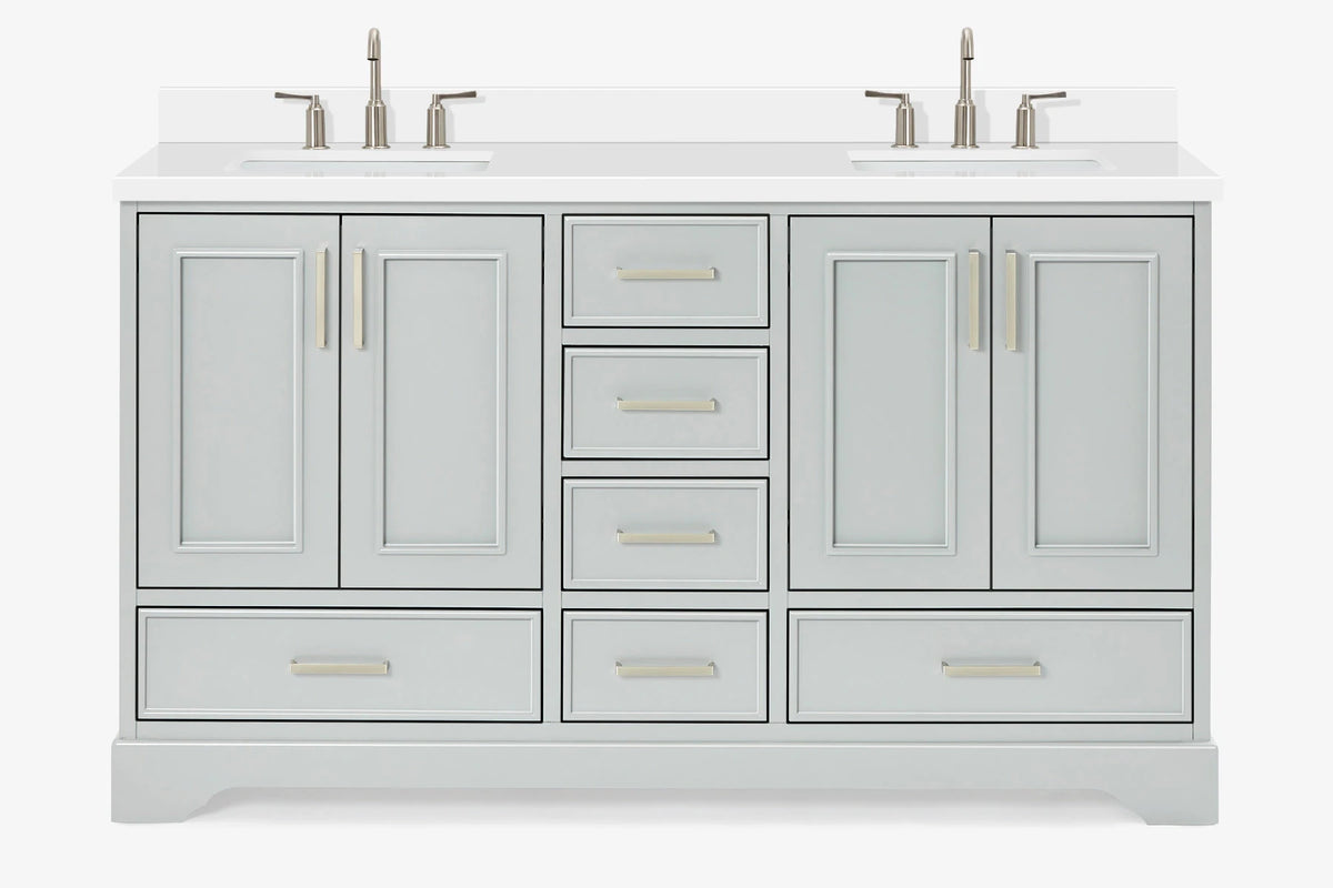 Ariel stafford 61 inch double rectangle sink vanity with carrara white marble countertop w/0.75" edge in white