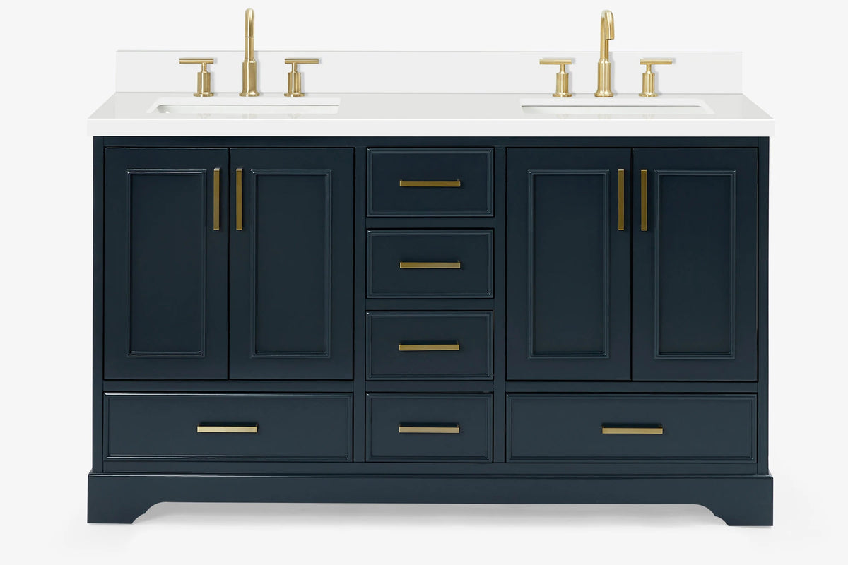 Ariel stafford 61 inch double rectangle sink vanity with carrara white marble countertop w/0.75" edge in white