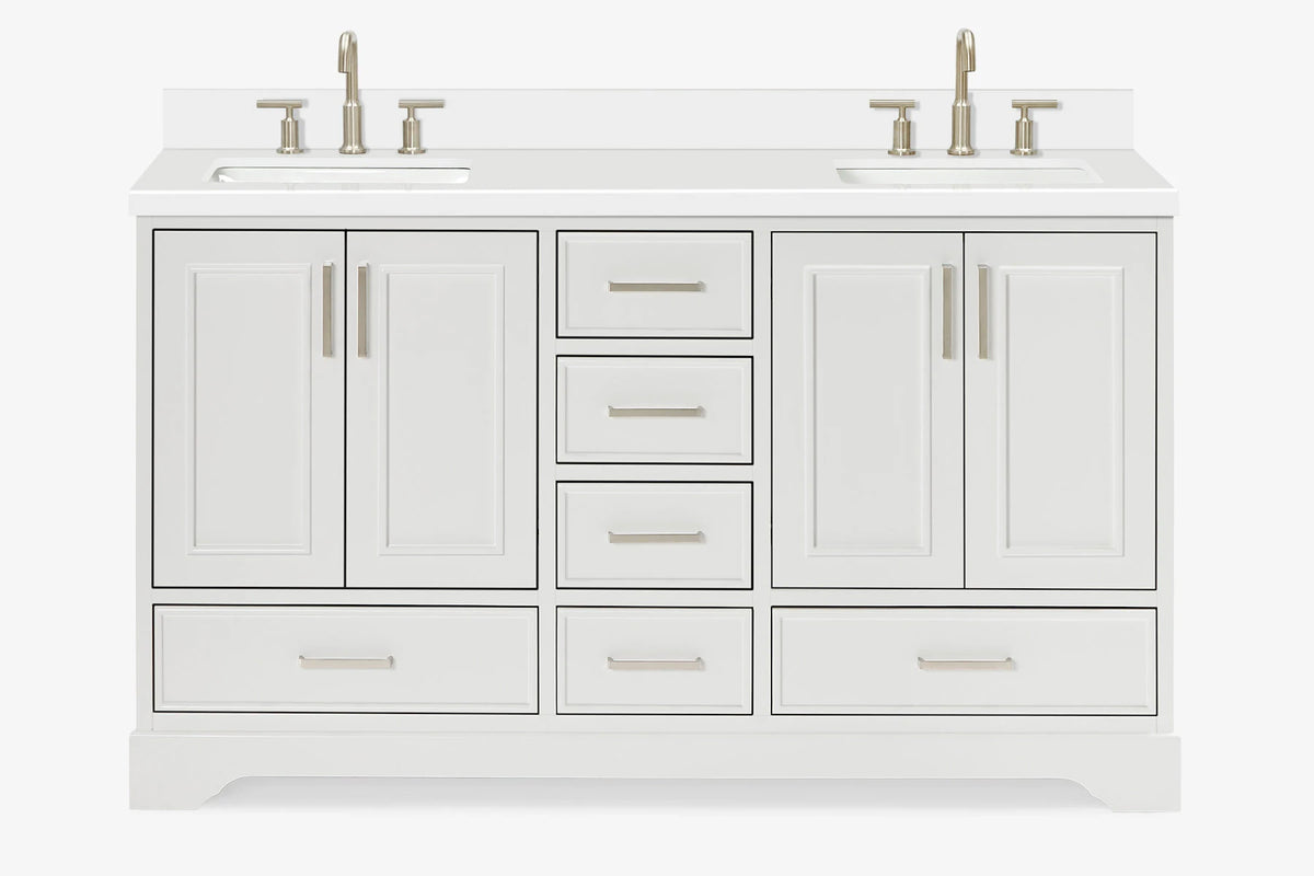 Ariel stafford 61 inch double rectangle sink vanity with carrara white marble countertop w/0.75" edge in white