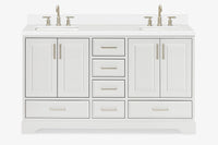 Ariel stafford 61 inch double rectangle sink vanity with carrara white marble countertop w/0.75" edge in white