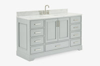 Ariel stafford 61 inch single oval sink vanity with carrara white marble countertop w/0.75" edge in midnight blue