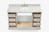 Ariel stafford 61 inch single oval sink vanity with carrara white marble countertop w/0.75" edge in midnight blue
