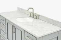 Ariel stafford 61 inch single oval sink vanity with carrara white marble countertop w/0.75" edge in midnight blue