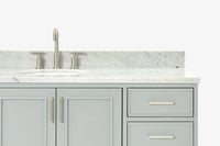 Ariel stafford 61 inch single oval sink vanity with carrara white marble countertop w/0.75" edge in midnight blue
