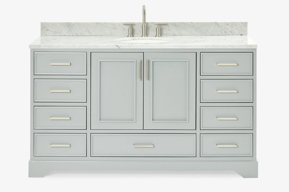 Ariel stafford 61 inch single oval sink vanity with carrara white marble countertop w/0.75" edge in midnight blue