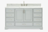 Ariel stafford 61 inch single oval sink vanity with carrara white marble countertop w/0.75" edge in midnight blue