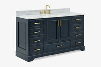 Ariel stafford 61 inch single oval sink vanity with carrara white marble countertop w/0.75" edge in midnight blue