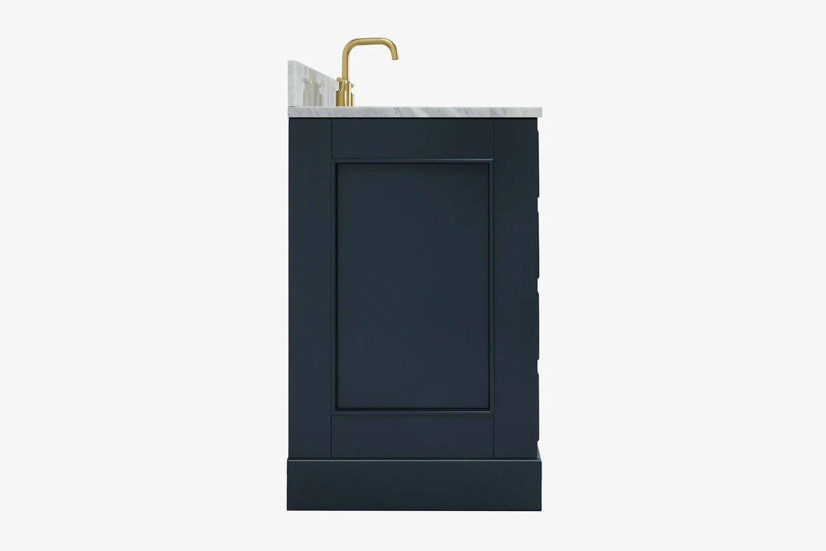 Ariel stafford 61 inch single oval sink vanity with carrara white marble countertop w/0.75" edge in midnight blue