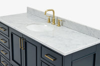 Ariel stafford 61 inch single oval sink vanity with carrara white marble countertop w/0.75" edge in midnight blue