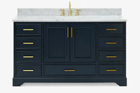 Ariel stafford 61 inch single oval sink vanity with carrara white marble countertop w/0.75" edge in midnight blue