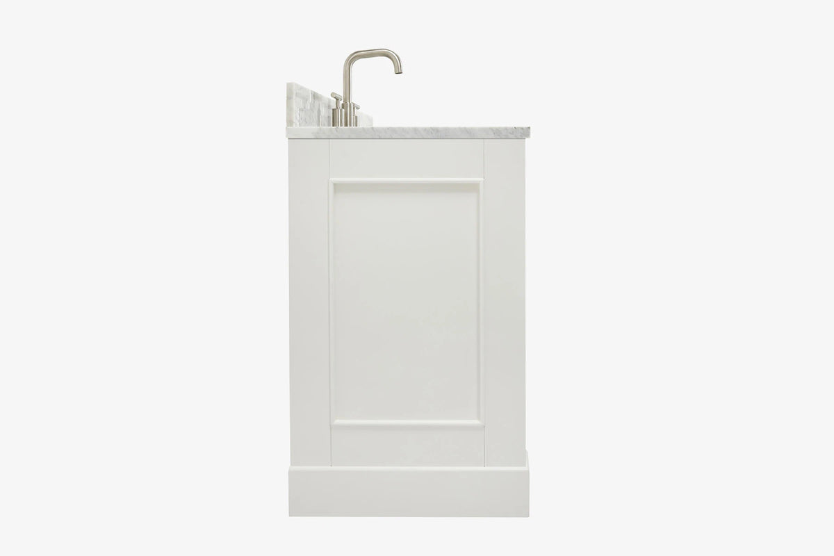 Ariel stafford 61 inch single oval sink vanity with carrara white marble countertop w/0.75" edge in midnight blue