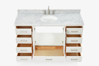 Ariel stafford 61 inch single oval sink vanity with carrara white marble countertop w/0.75" edge in midnight blue