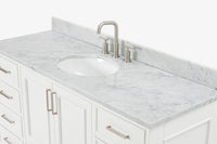 Ariel stafford 61 inch single oval sink vanity with carrara white marble countertop w/0.75" edge in midnight blue