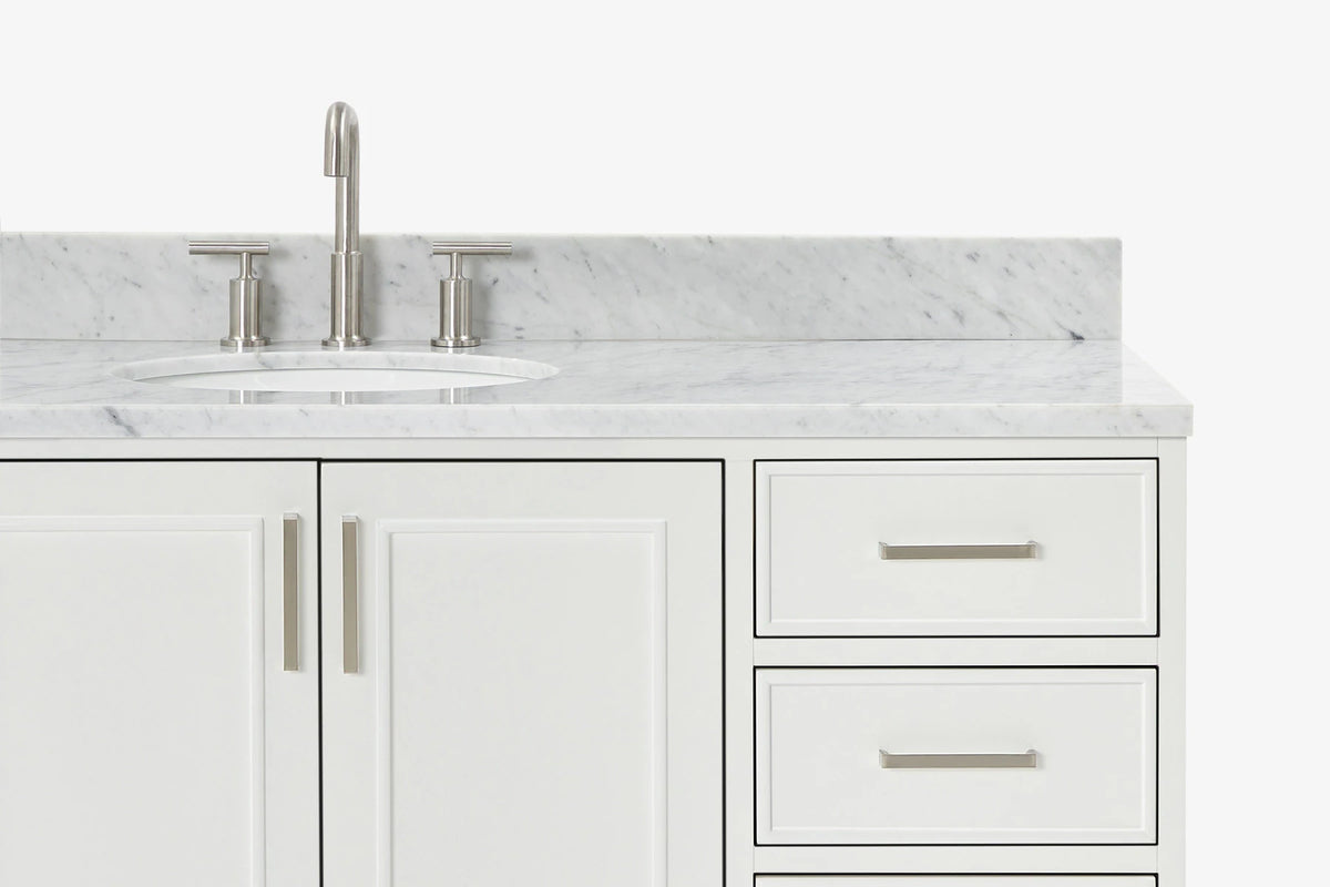 Ariel stafford 61 inch single oval sink vanity with carrara white marble countertop w/0.75" edge in midnight blue