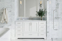 Ariel stafford 61 inch single oval sink vanity with carrara white marble countertop w/0.75" edge in midnight blue