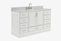 Ariel stafford 61 inch single rectangle sink vanity with carrara white marble countertop w/1.5" edge in white