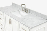 Ariel stafford 61 inch single rectangle sink vanity with carrara white marble countertop w/1.5" edge in white
